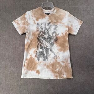 KISS Band T-Shirt Tan Brown MED‎ Tie Dye Graphic Tee Rock and Roll Music Medium